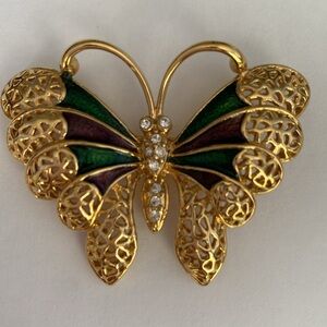 Lady Remington Gold Butterfly Brooch with Green and Purple Accents